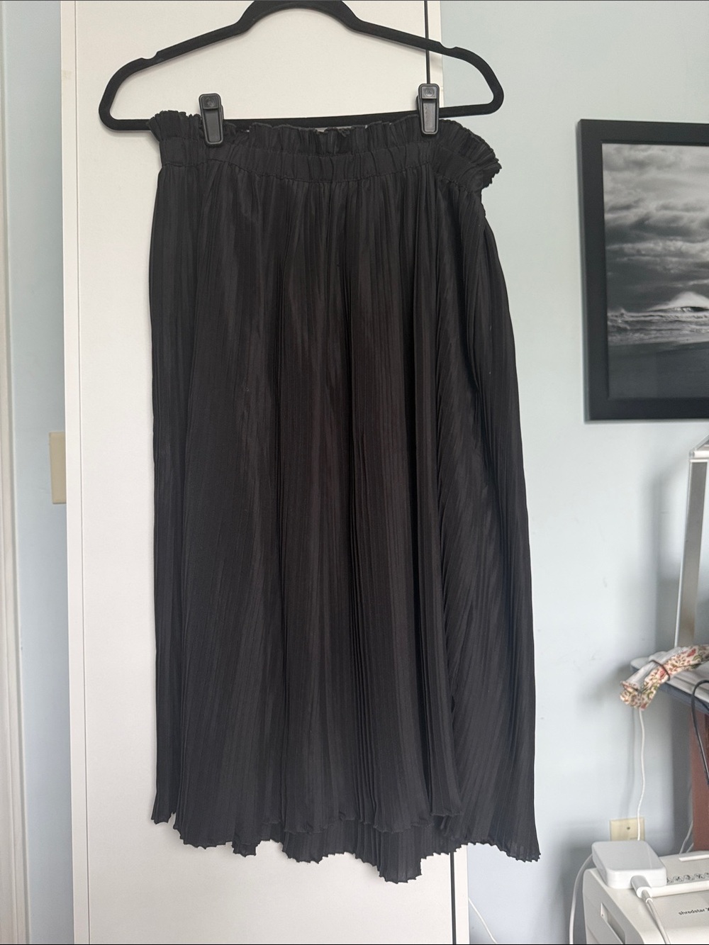 Anthropologie Black Pleated Midi Skirt
